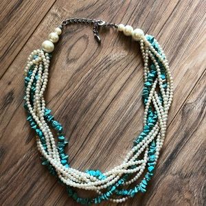 Faux pearls and turquoise multi layers necklace